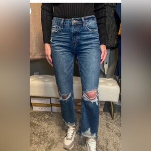 Classic Blue Distressed Flare Jeans